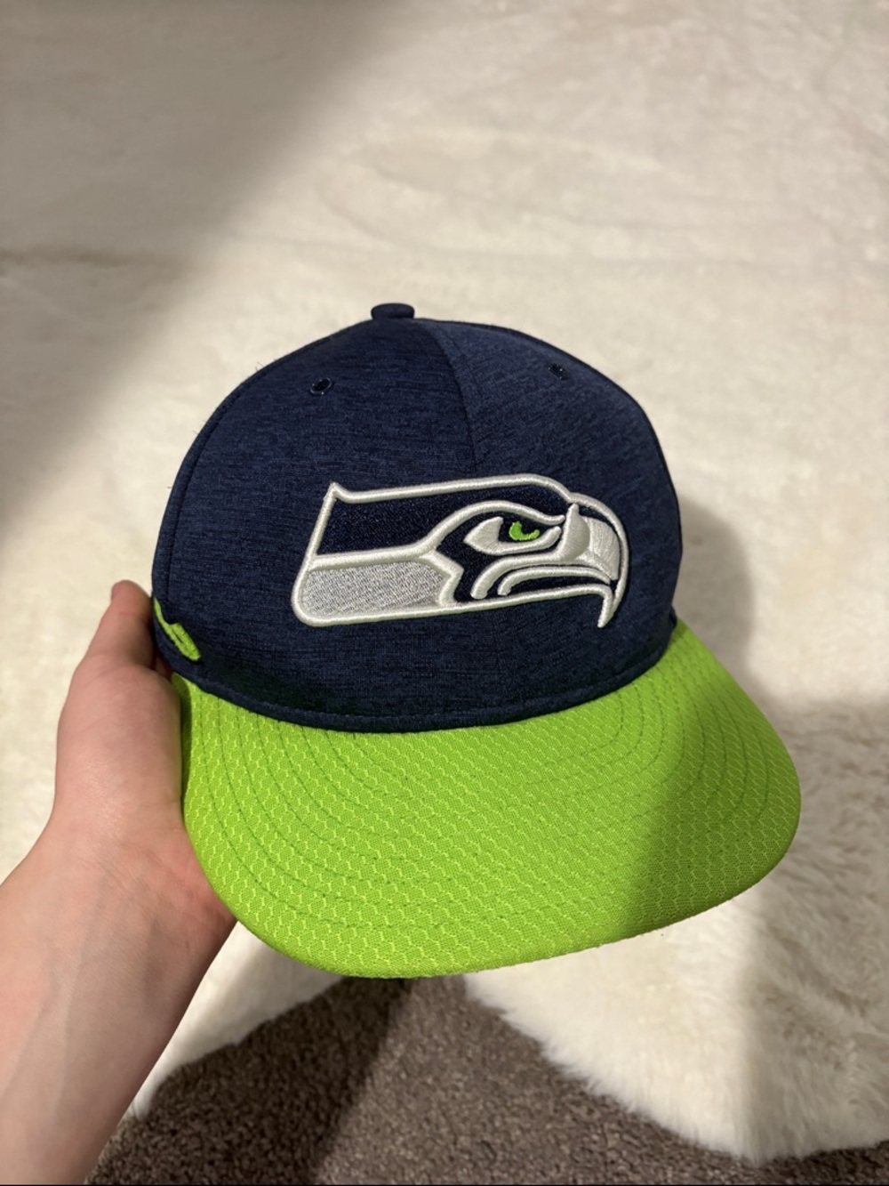Seattle Seahawks Navy and Lime Green Snapback Hat